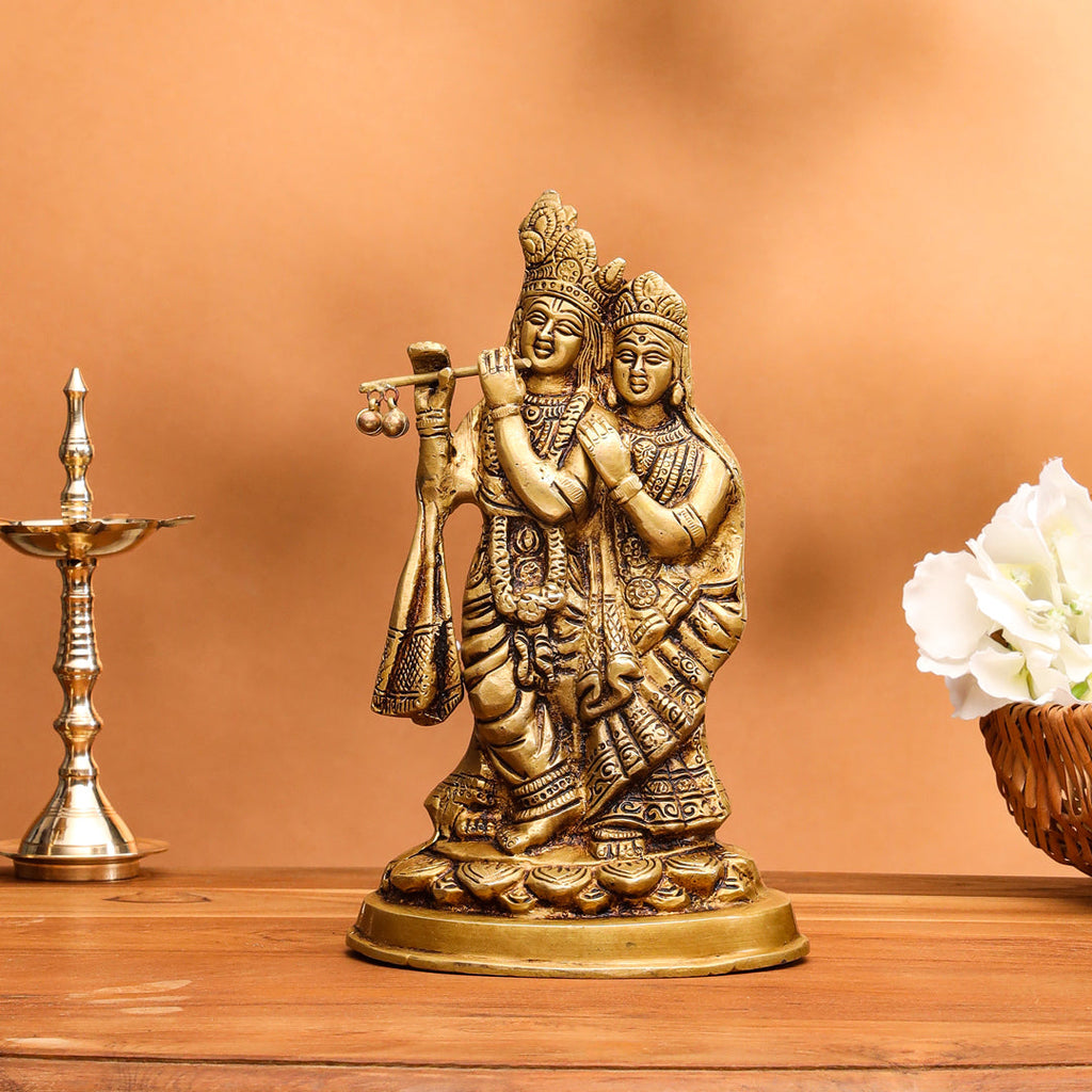 Brass Standing Radha Krishna Idol (8 Inch) Vedansh Craft