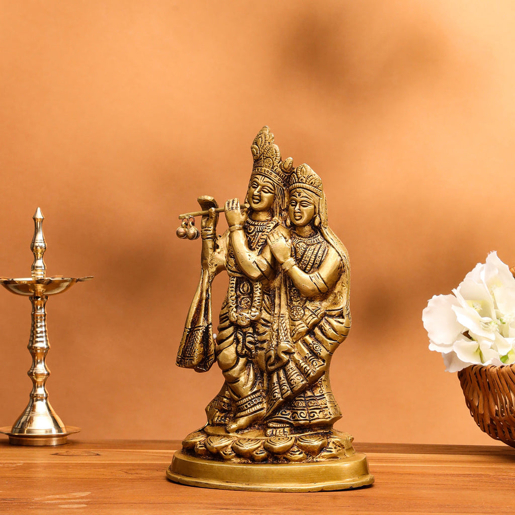 Brass Standing Radha Krishna Idol (8 Inch) Vedansh Craft