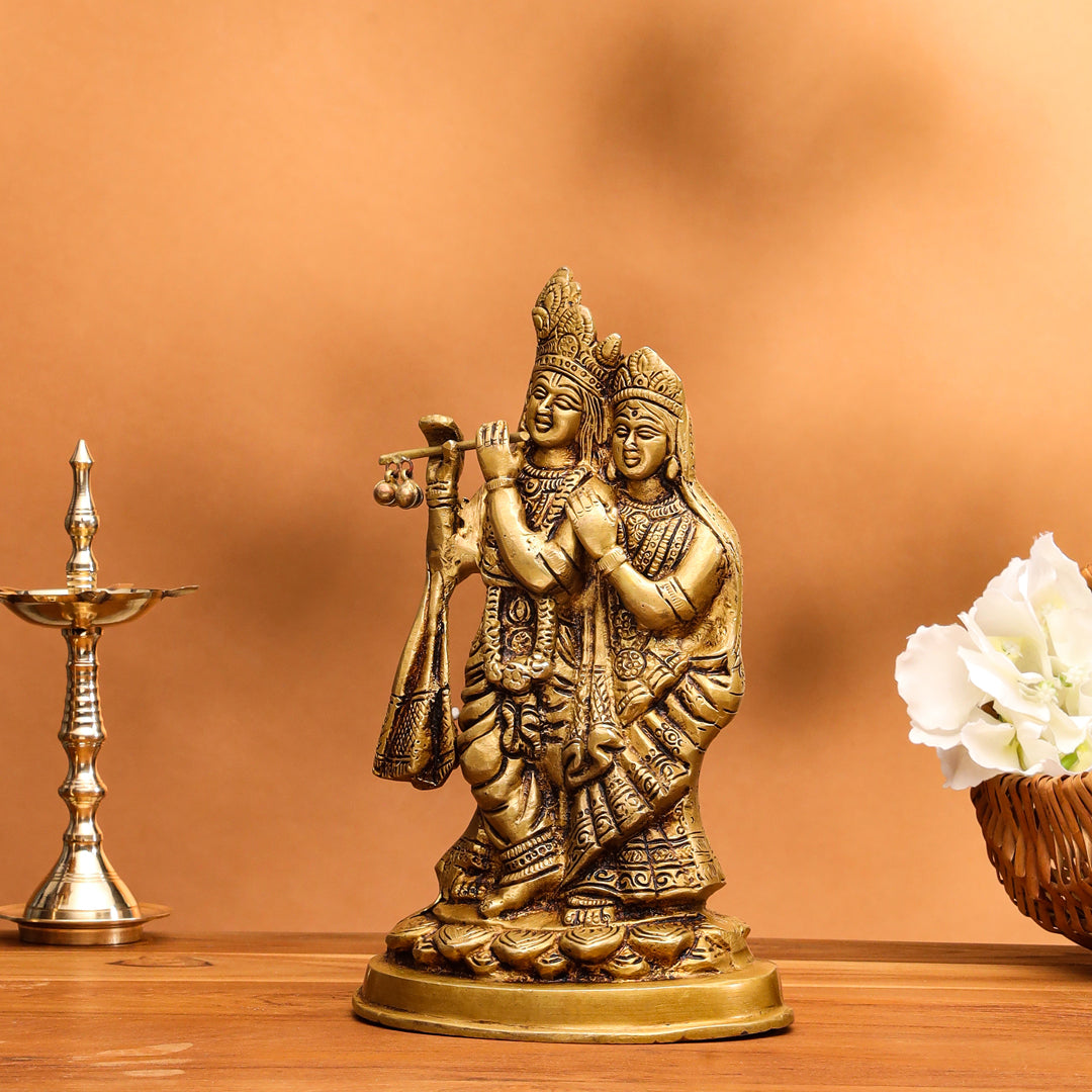 Brass Standing Radha Krishna Idol (8 Inch) Vedansh Craft