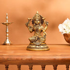 Brass Goddess Sitting Lakshmi Idol (6.8 Inch) Vedansh Craft