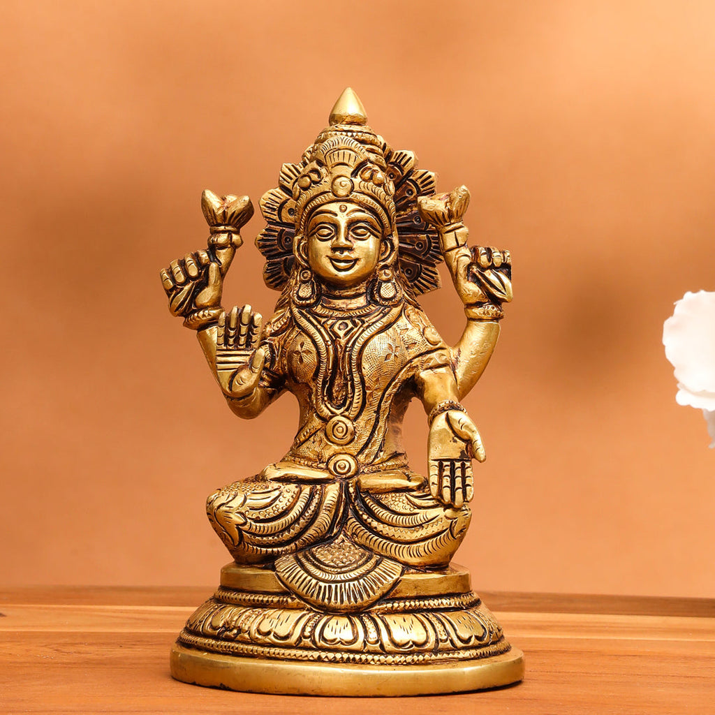 Brass Goddess Sitting Lakshmi Idol (6.8 Inch) Vedansh Craft