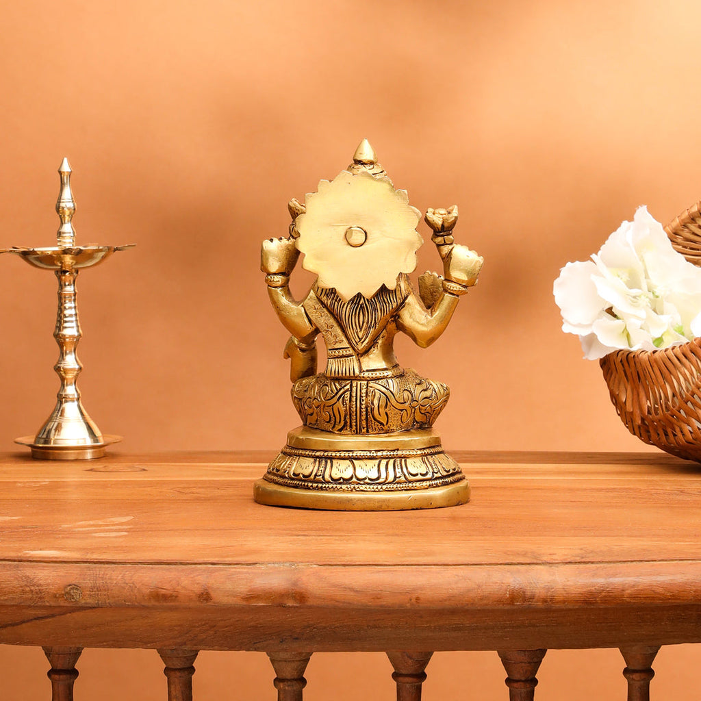 Brass Goddess Sitting Lakshmi Idol (6.8 Inch) Vedansh Craft