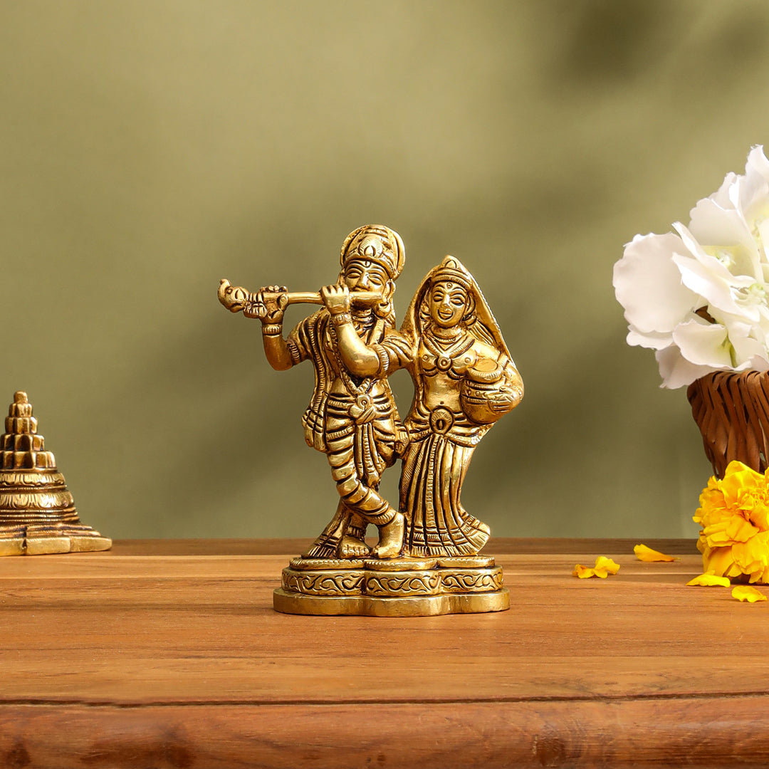 Brass Standing Radha Krishna Idol (4.3 Inch) Vedansh Craft