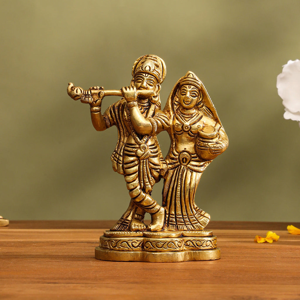 Brass Standing Radha Krishna Idol (4.3 Inch) Vedansh Craft