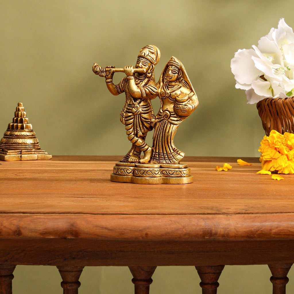 Brass Standing Radha Krishna Idol (4.3 Inch) Vedansh Craft