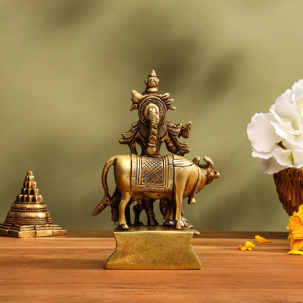 Brass Standing Krishna With Cow Idol (5.5 Inch) Vedansh Craft