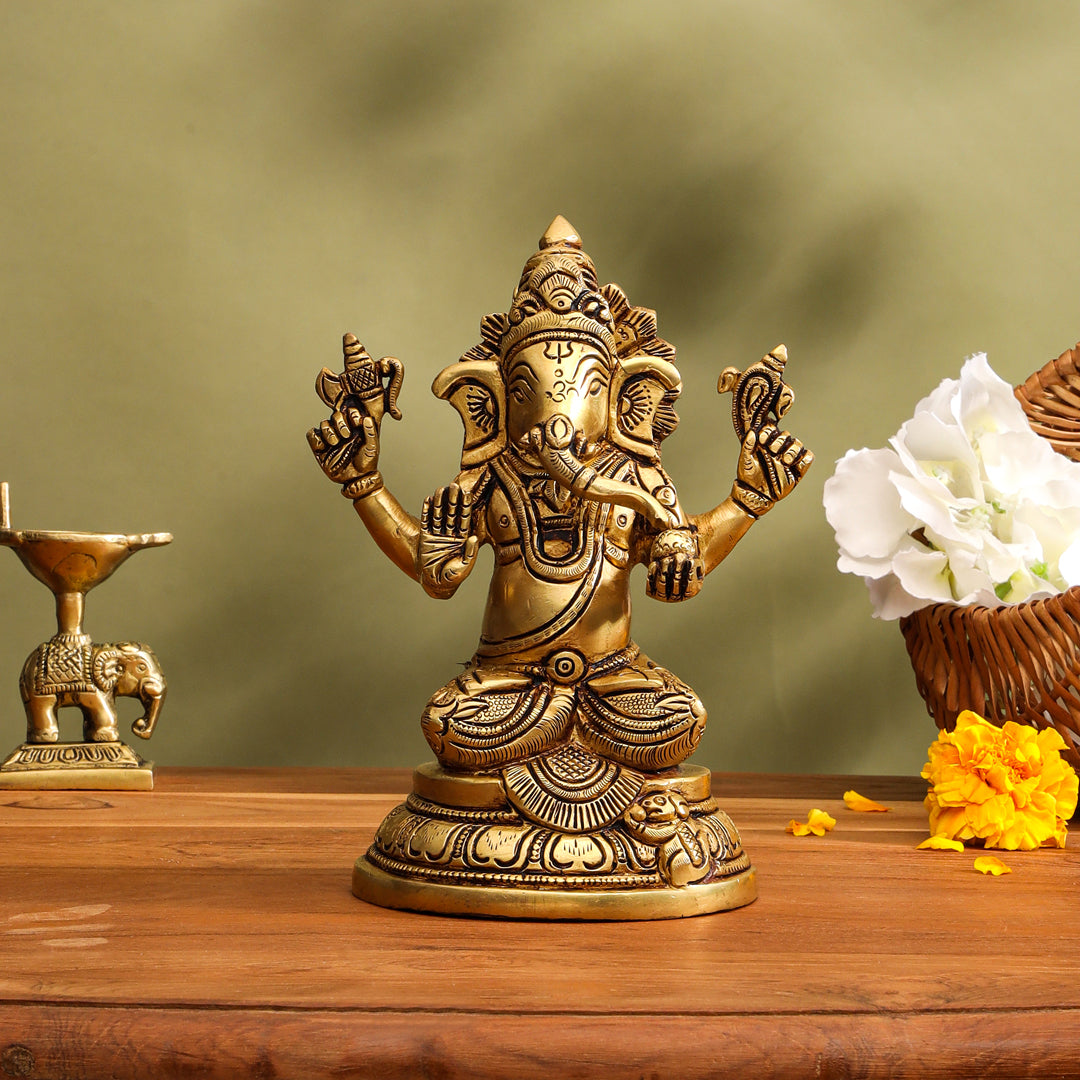 Brass Lord Sitting Ganesha Idol (6.8 Inch) Vedansh Craft