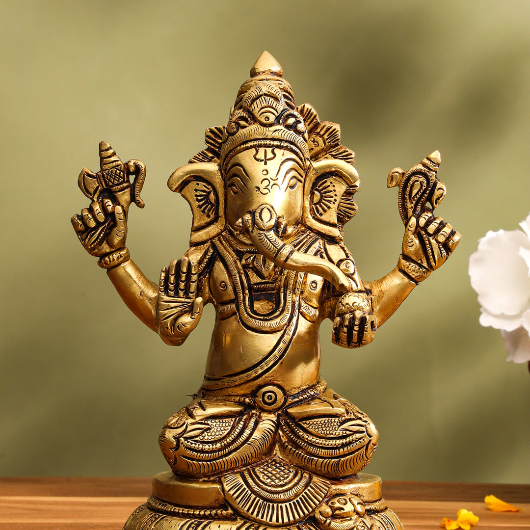 Brass Lord Sitting Ganesha Idol (6.8 Inch) Vedansh Craft