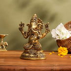 Brass Lord Sitting Ganesha Idol (6.8 Inch) Vedansh Craft