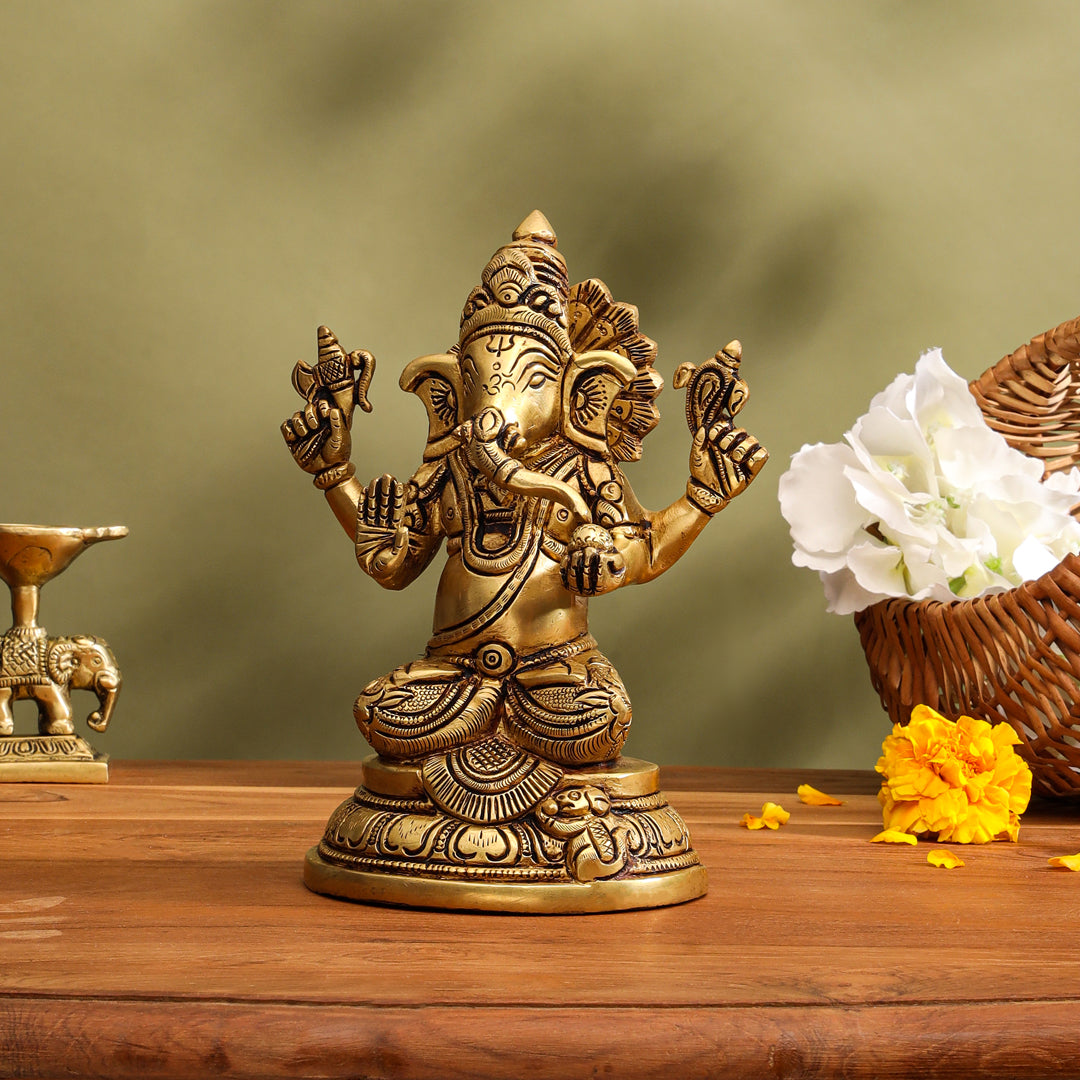 Brass Lord Sitting Ganesha Idol (6.8 Inch) Vedansh Craft