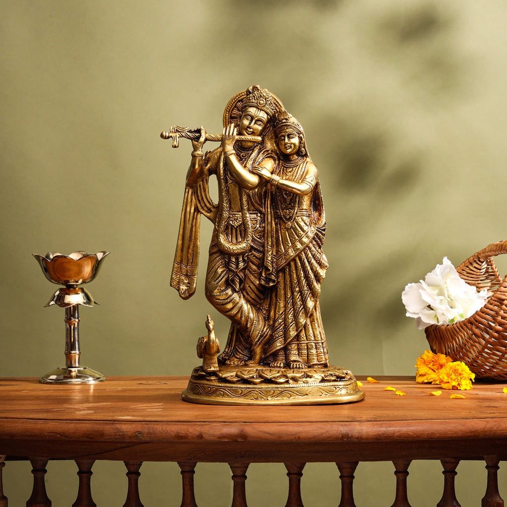 Brass Superfine Standing Radha Krishna Idol (12 Inch) Vedansh Craft
