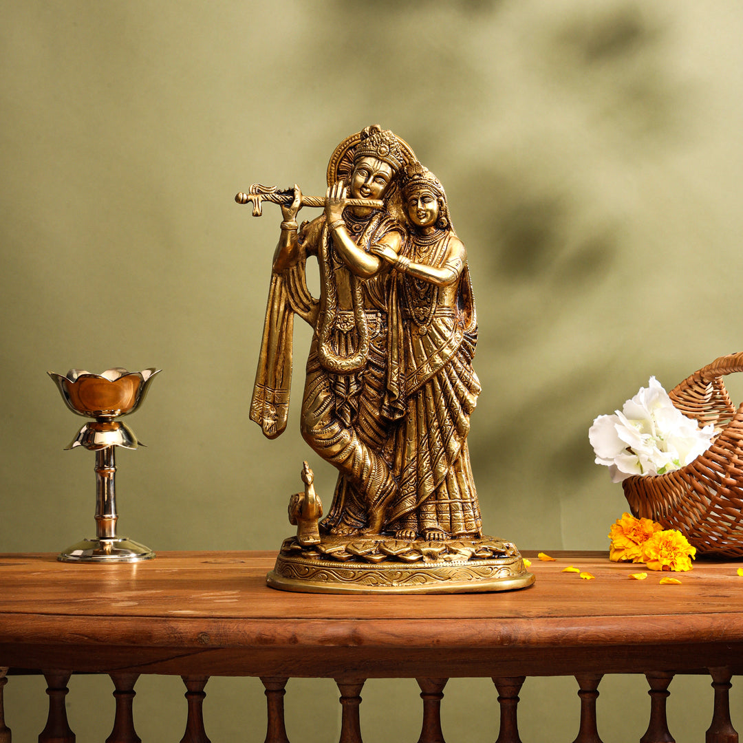 Brass Superfine Standing Radha Krishna Idol (12 Inch) Vedansh Craft