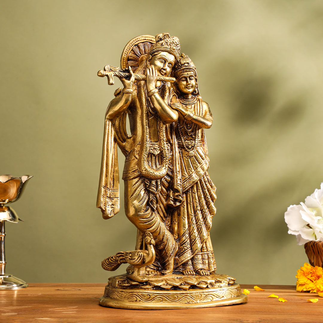 Brass Superfine Standing Radha Krishna Idol (12 Inch) Vedansh Craft