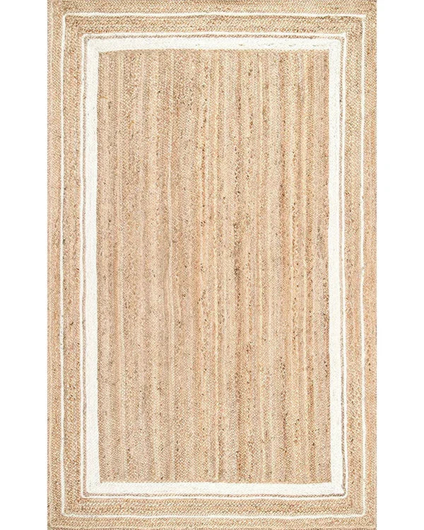 Textured Natural White Rectangular Jute Carpet For Living Room
