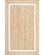 Textured Natural White Rectangular Jute Carpet For Living Room