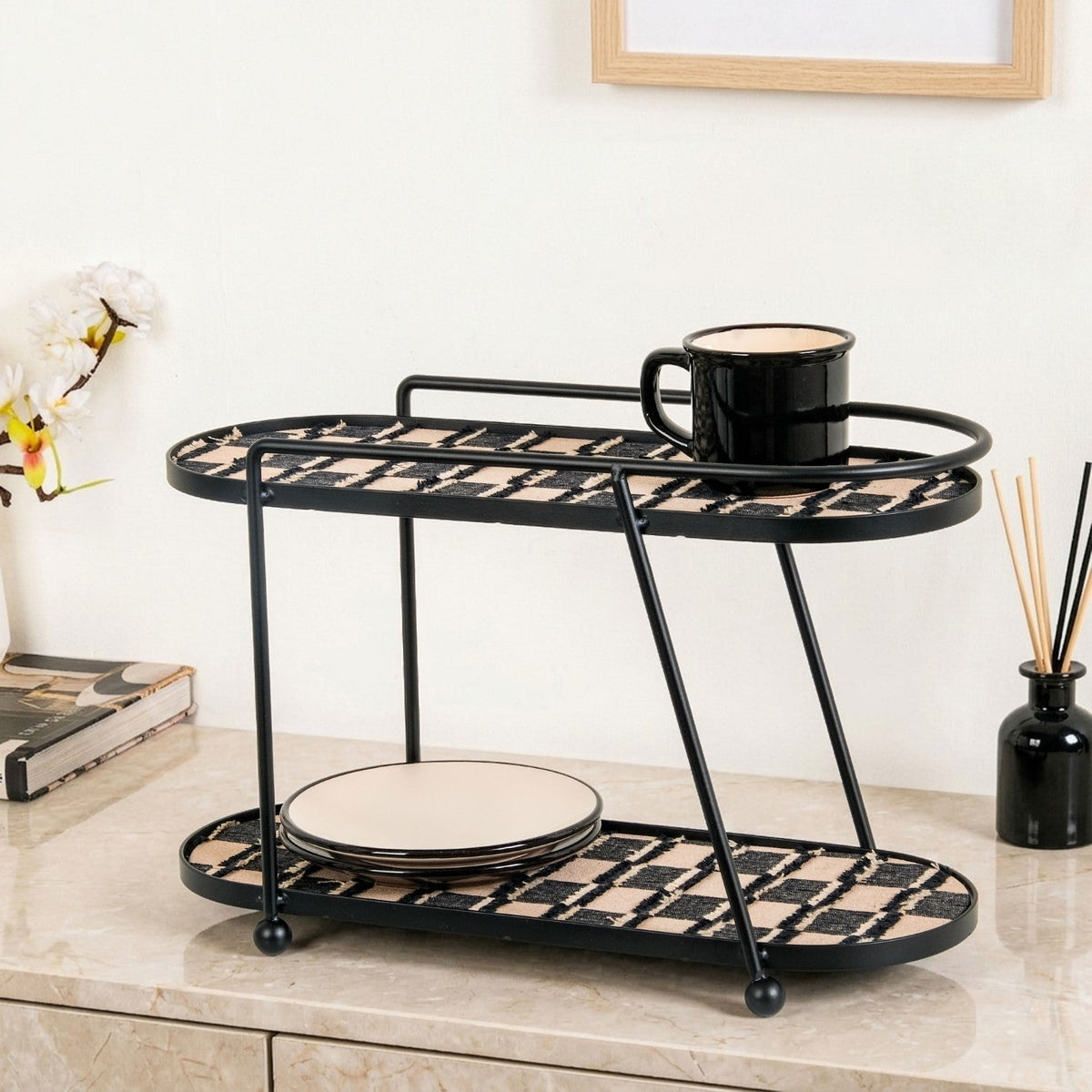 2 Tier Luxury Display Tray Black Brown Nestasia