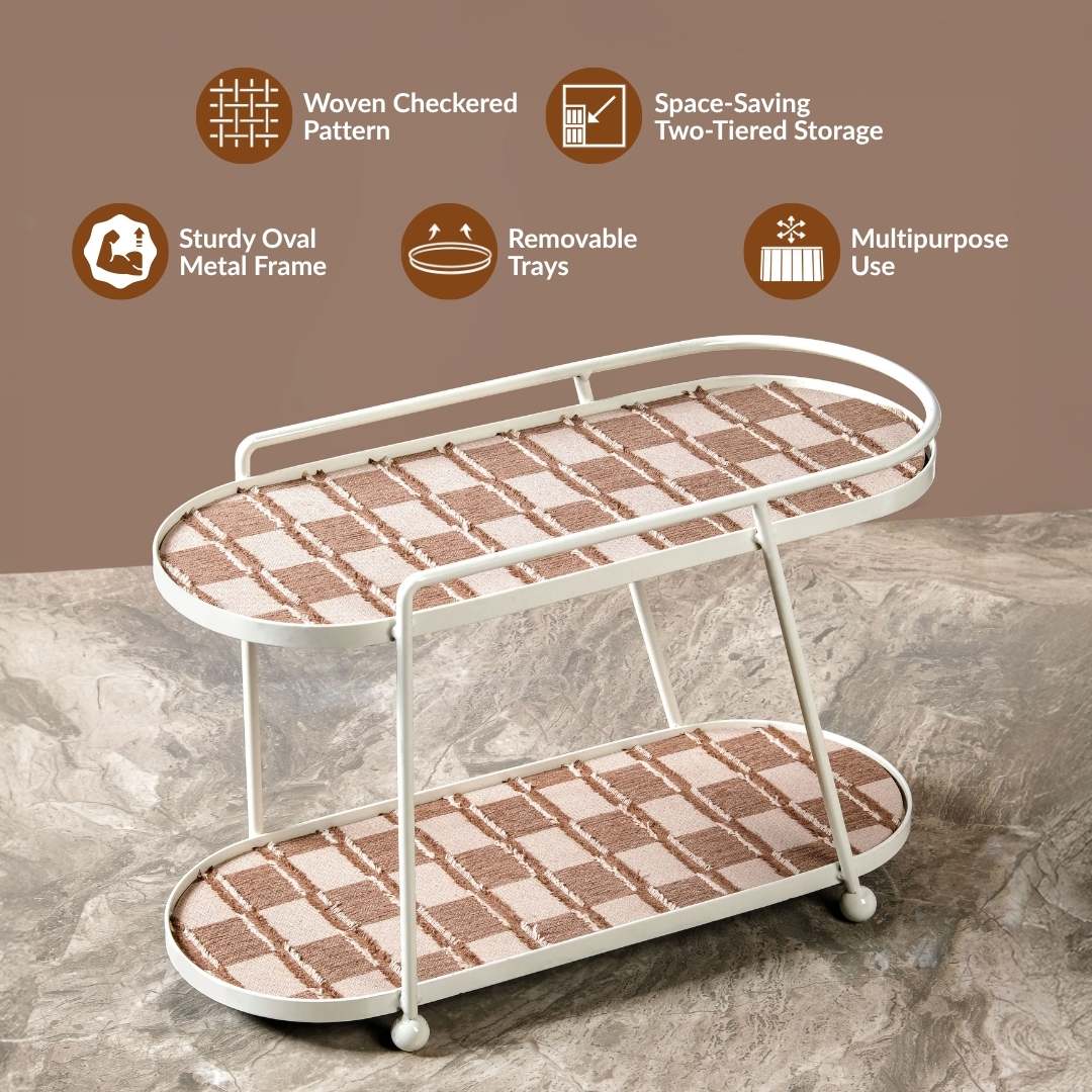 2 Tier Vanity Storage Display Tray White Brown Nestasia