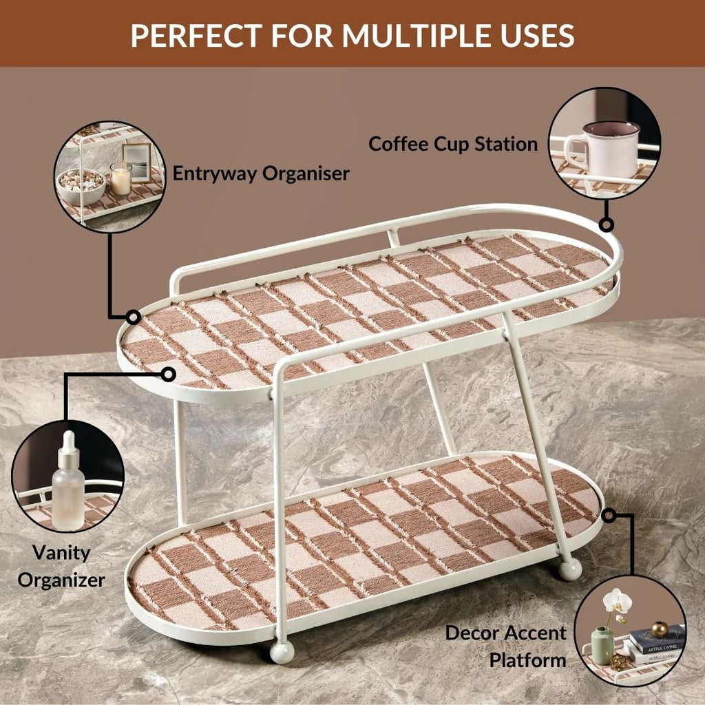 2 Tier Vanity Storage Display Tray White Brown Nestasia