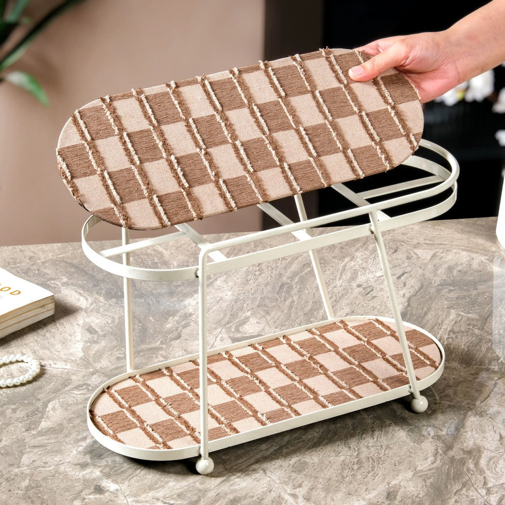 2 Tier Vanity Storage Display Tray White Brown Nestasia