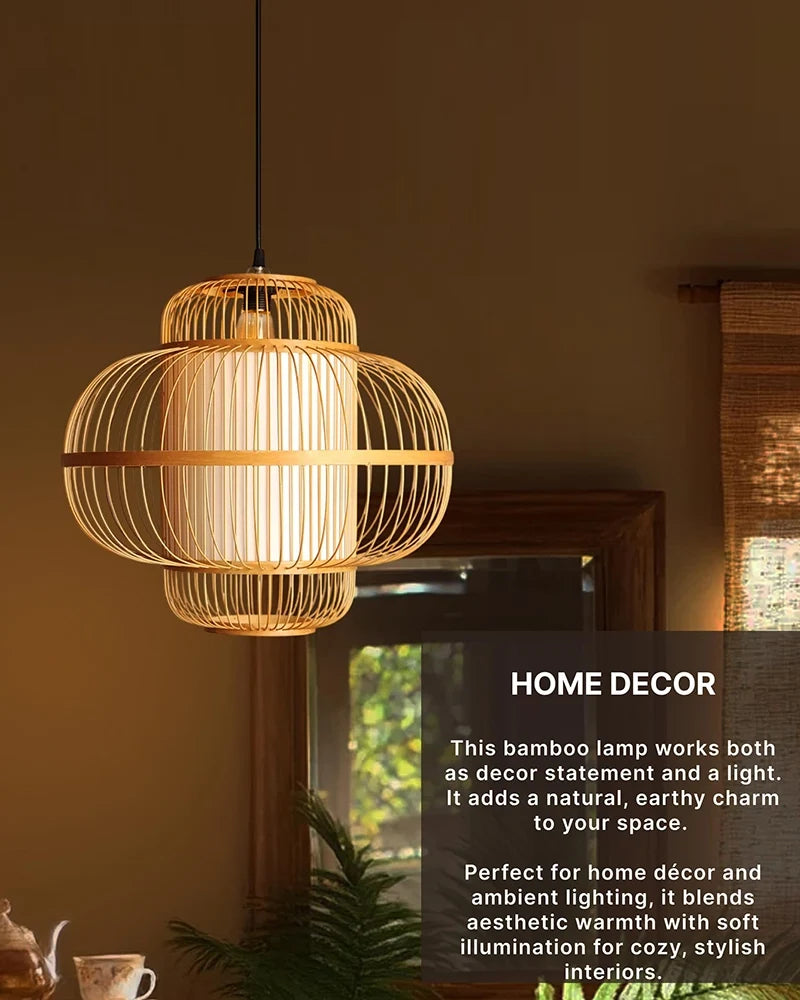Elegant Bamboo Pendant Lamp for Dining Room and Lounge - Pack of 1