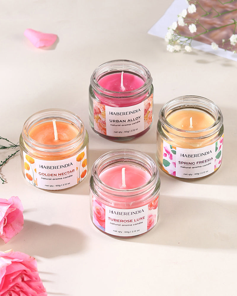 Set of 4 Scented Aroma Candles, 60gm Each with 8–10 Hour Burn for Decorative Fragrance and Gifting