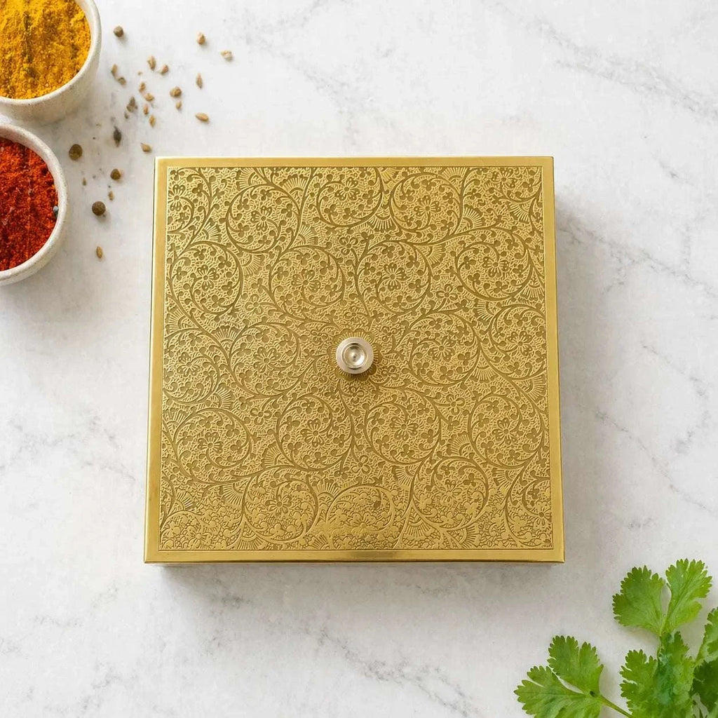 Brass Square Masala Daani / Spice Box (2 Inch) Vedansh Craft