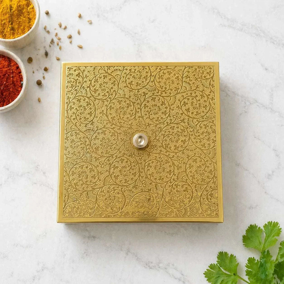 Brass Square Masala Daani / Spice Box (2 Inch) Vedansh Craft