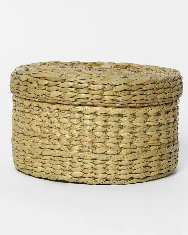 Natural Seagrass Lid Box for Small Wardrobe & Household Items