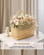 Bamboo Storage Basket with Sturdy Handle for Fruits and Vegetables
