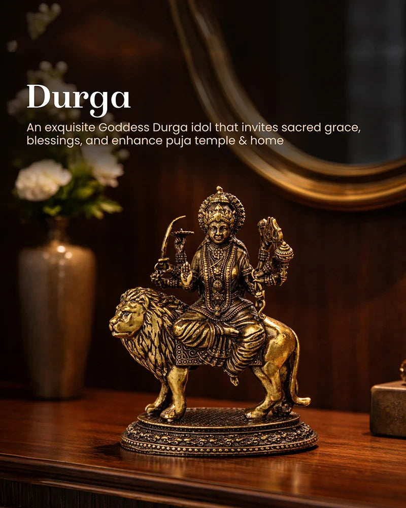 Pure Brass Durga Idol Figurine for Devotion and Spiritual Corners