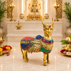 Brass Stone Work Standing Cow Idol Vedansh Craft