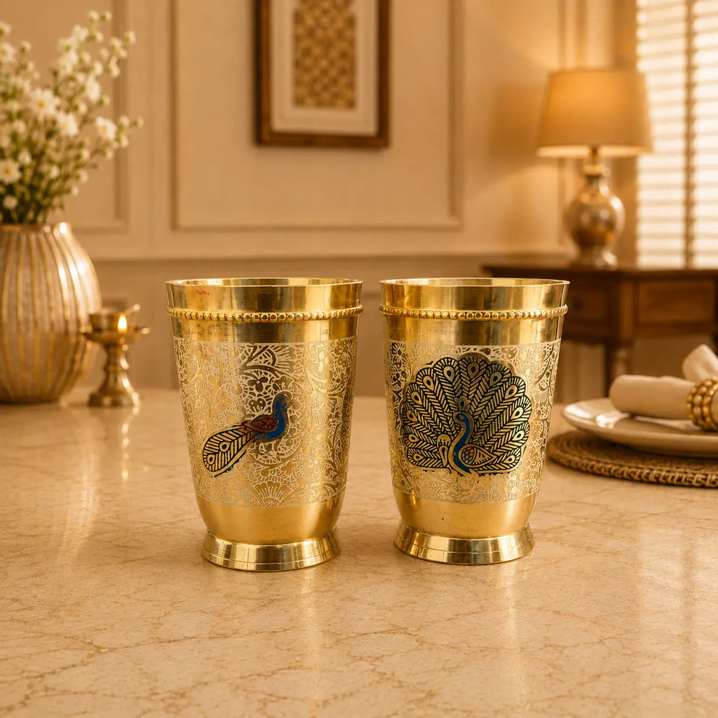 Brass Hand Painted Glass Pair Vedansh Craft