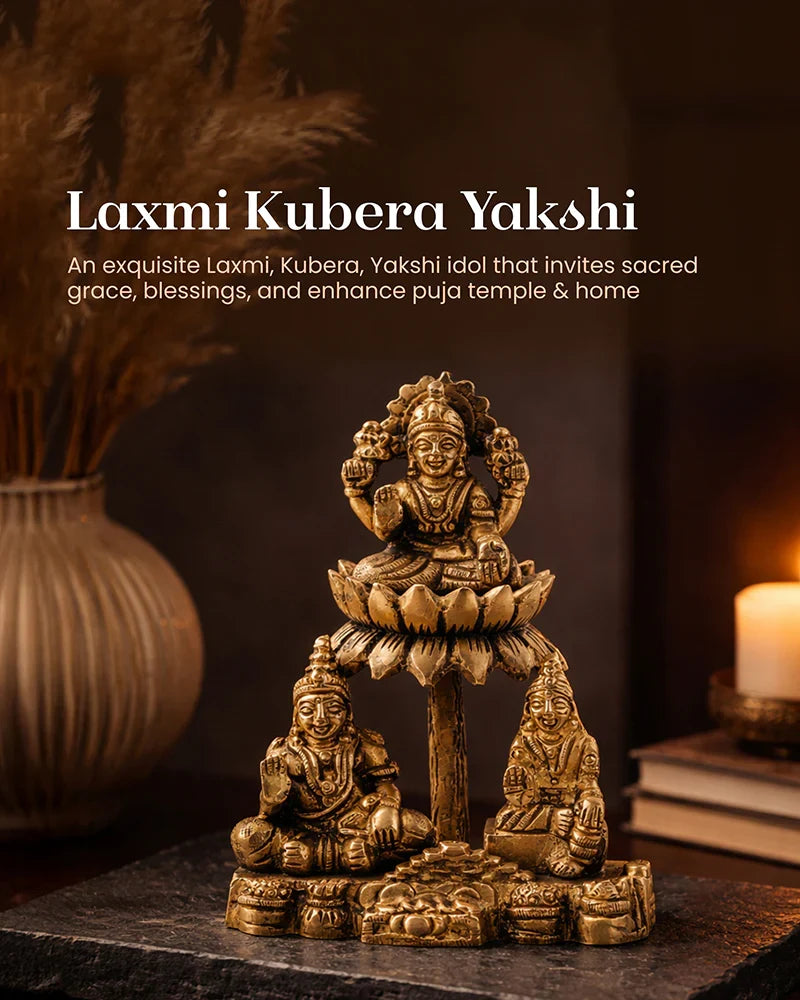 Brass Lakshmi Kuber Idol Set with Yakshi for Pooja and Home Décor