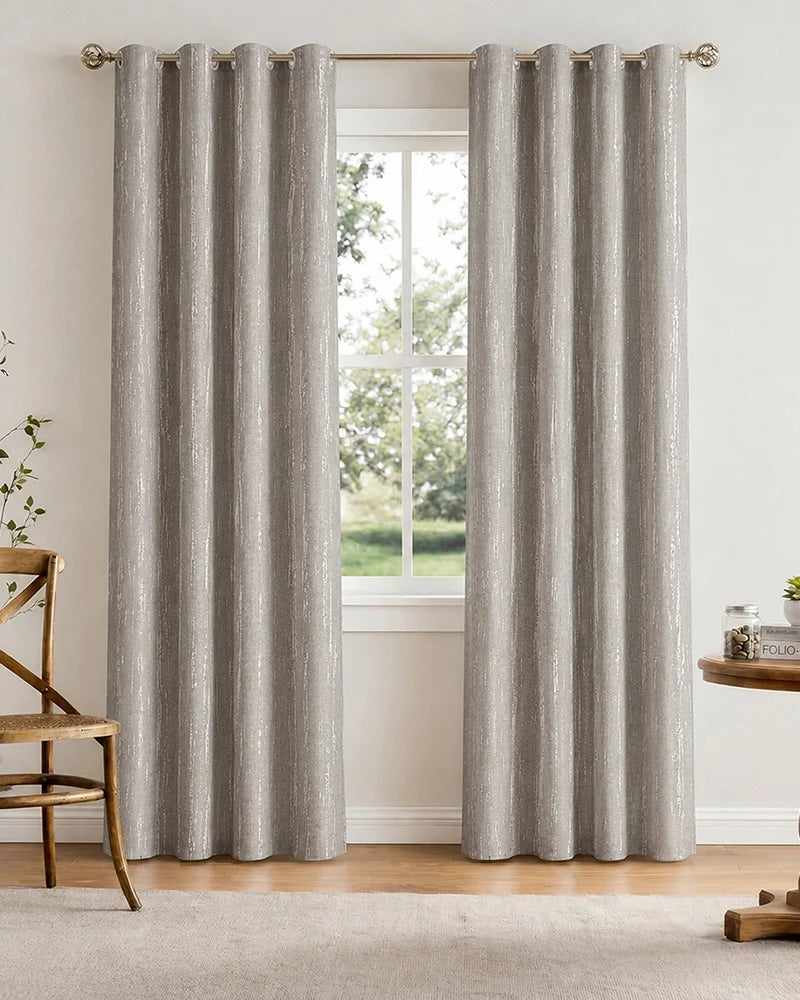 Textured Linen Eyelet Curtain for Doors (Grey, 7 ft)