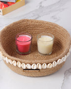 Bohemian Jute Shells Storage Basket for Aesthetic Home and Tabletop Decor