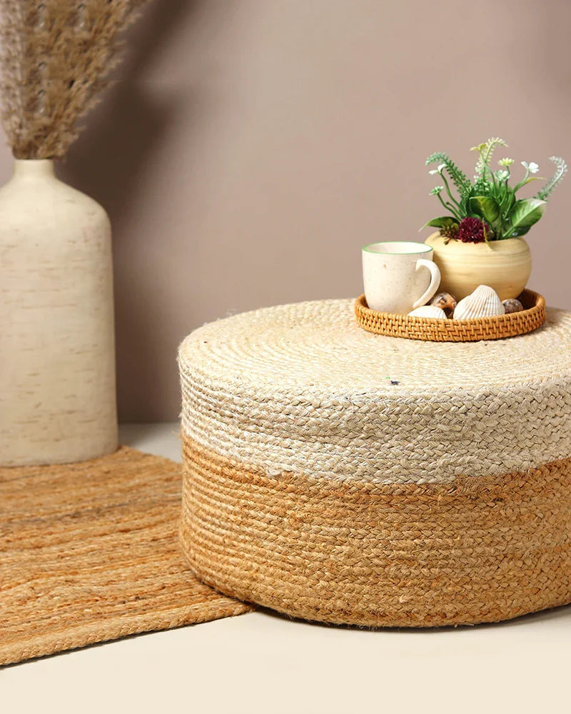 Boho Style Jute Ottoman Stools for Comfortable Seating