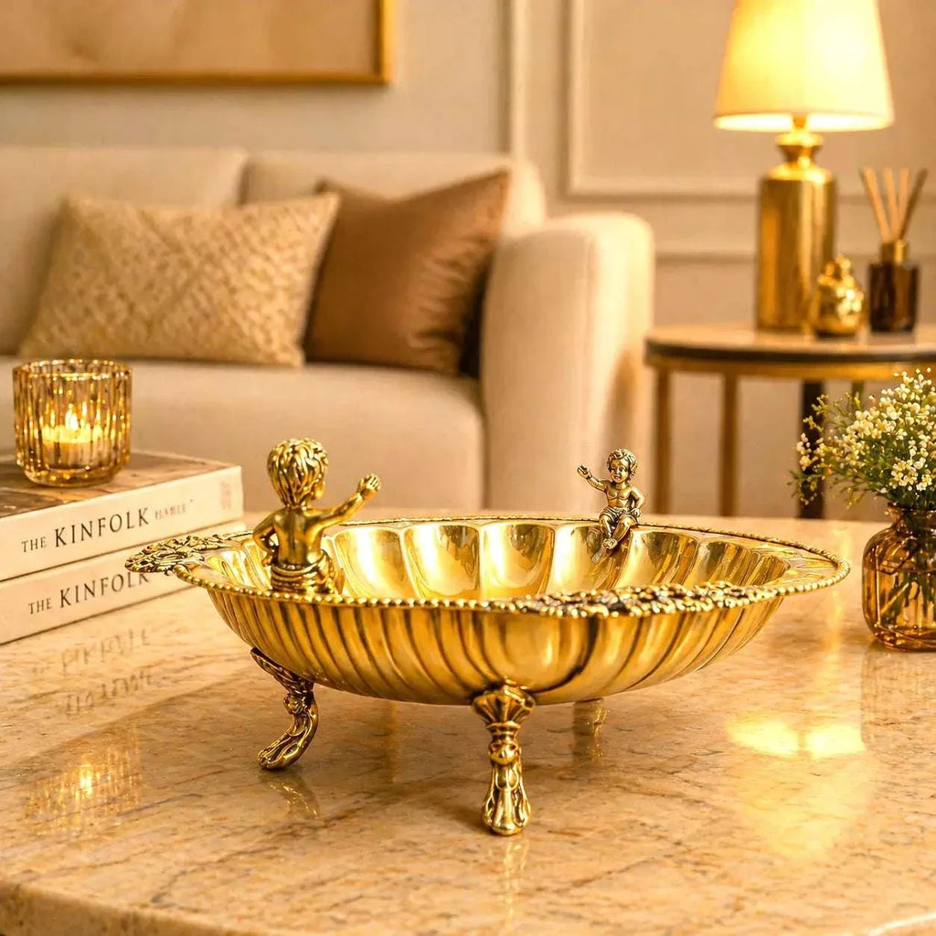 Brass Shell Shaped Decorative Serving Tray / Bowl (13 Inch) Vedansh Craft