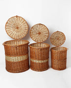 Wicker Laundry Hamper Set of 3 with Lids for Bedroom, Bathroom, and Closet Storage