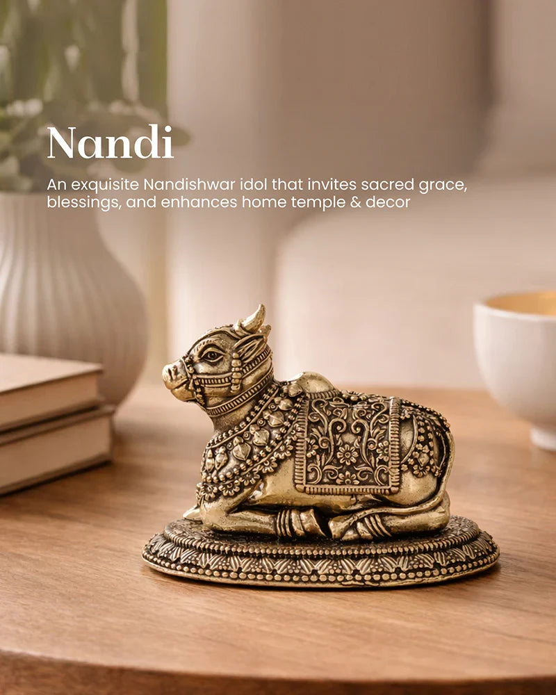 Elegant Pure Brass Nandi Idol for Worship, Blessings, and Home Decor