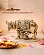 Pure Brass Kamdhenu Cow with Calf Idol for Home Temple and Pooja Room