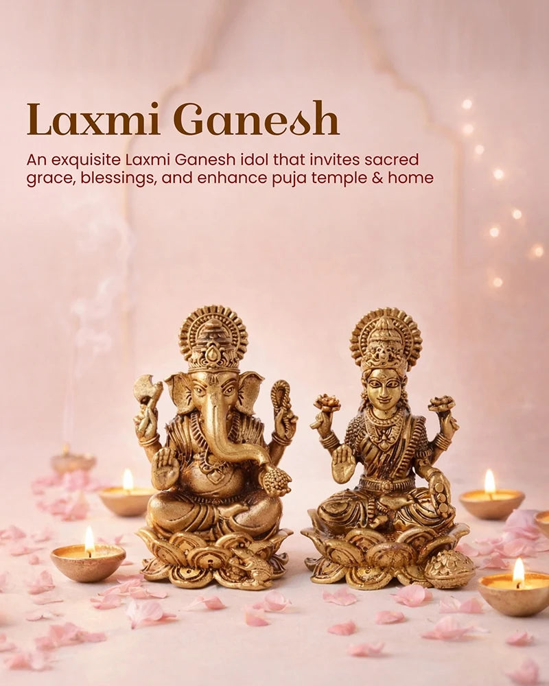Pure Brass Laxmi Ganesh Idol Set Traditional Brass Pooja Idol