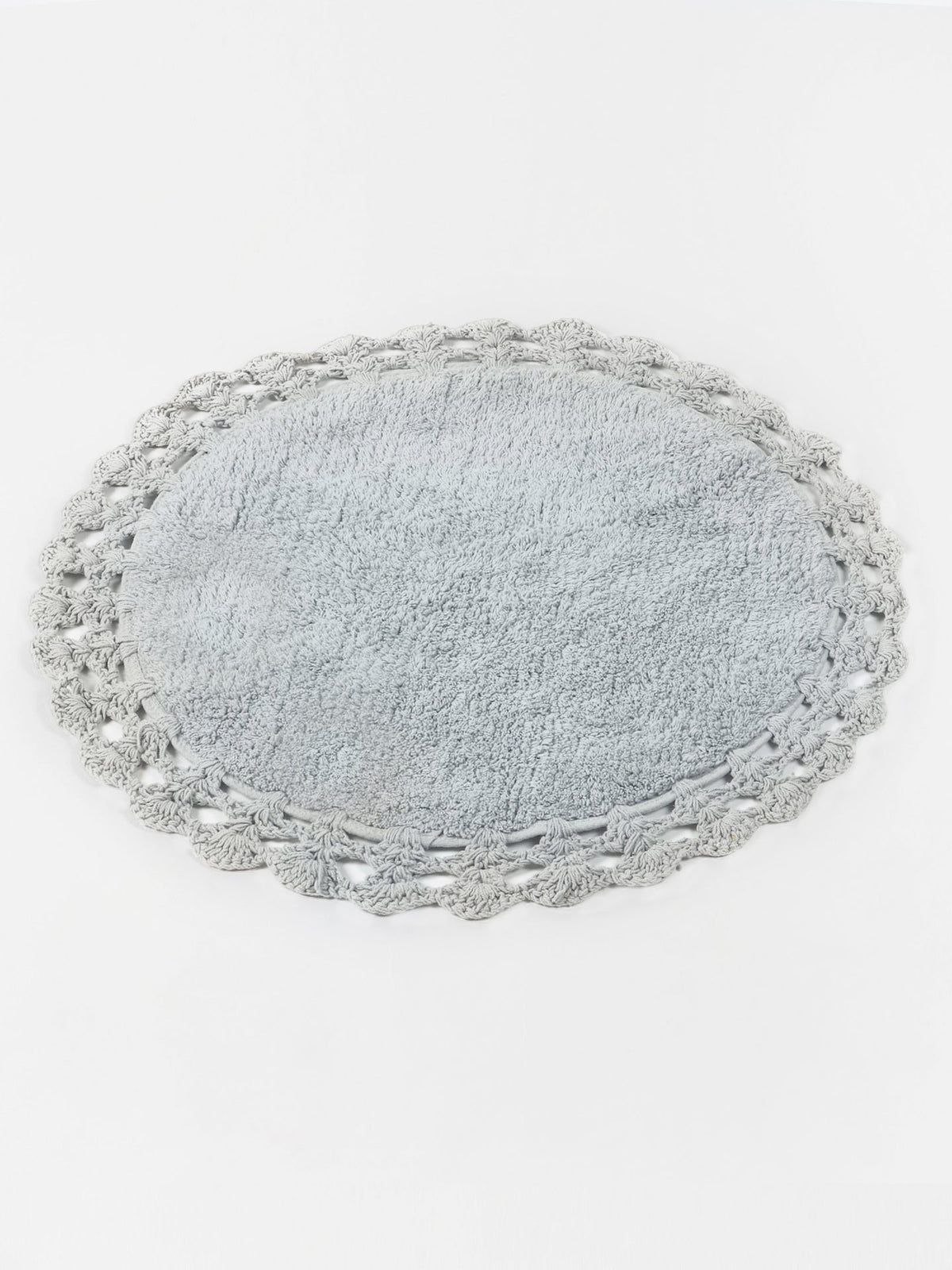 Soft Beige Handloom Cotton Round Bath Mat For Home