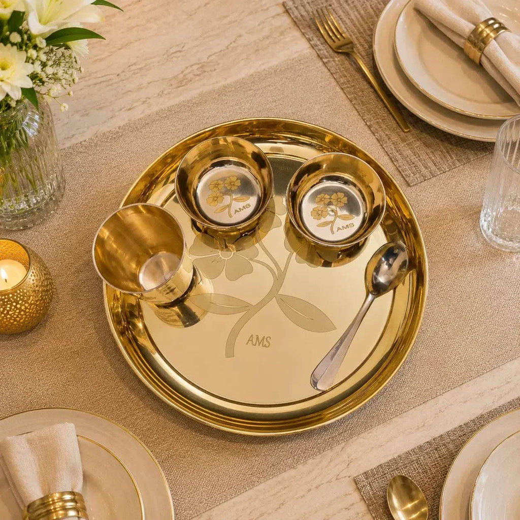 Brass Floral Thali/Dinner Set (990 Gram) Vedansh Craft