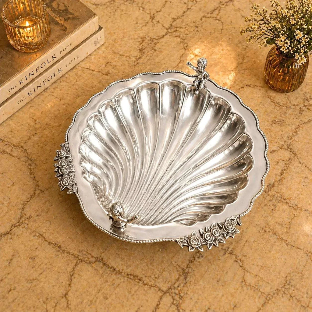 Brass Shell Shaped Decorative Serving Tray / Bowl (13 Inch) Vedansh Craft