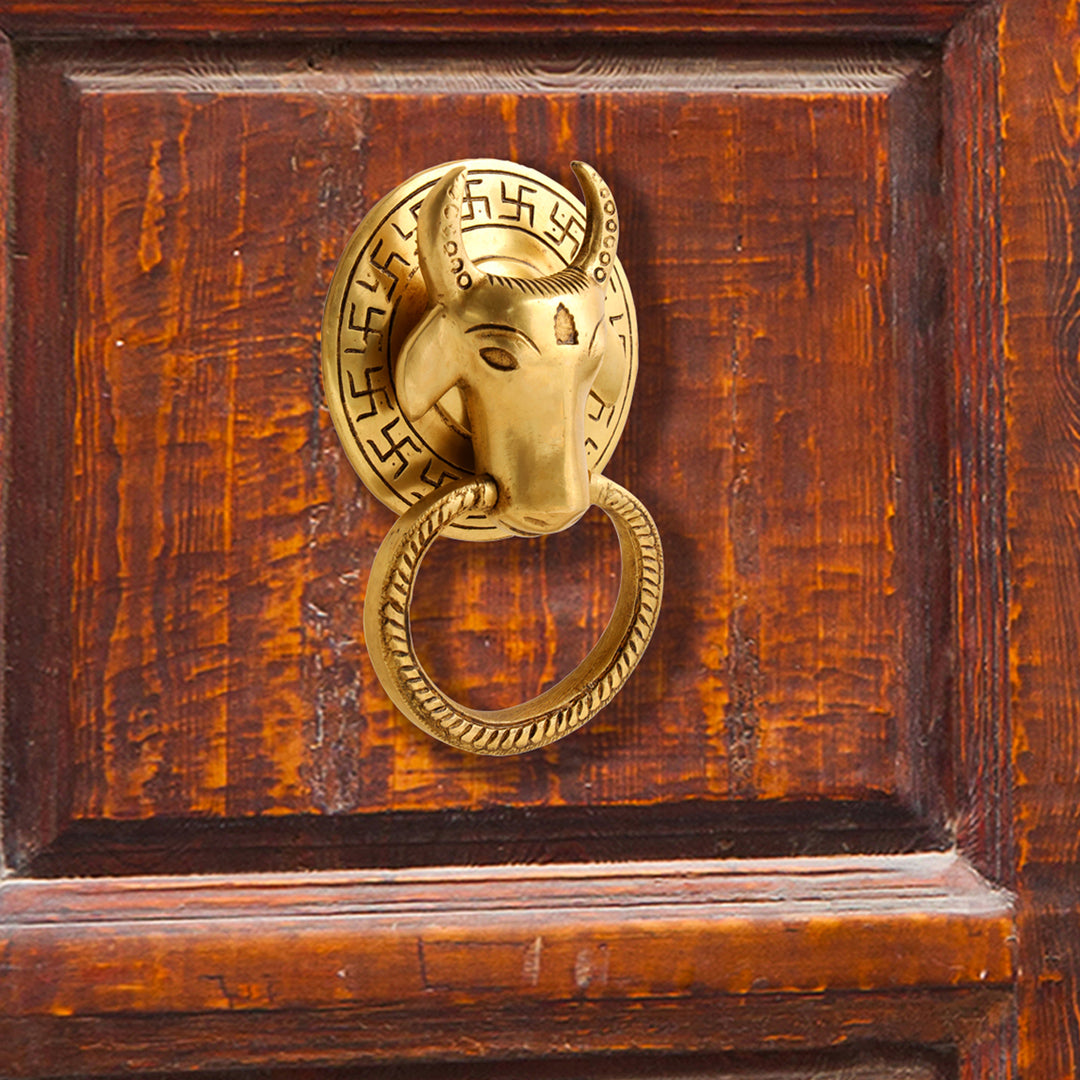 Brass Cow Face Door Knocker (6.5 Inch) Vedansh Craft