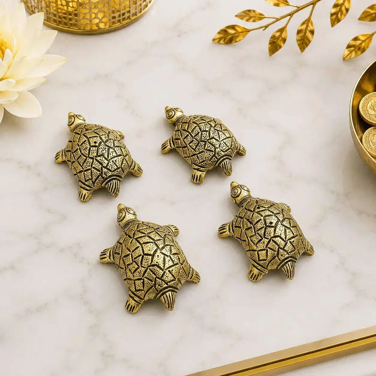 Brass Tortoise Vastu/Feng Shui Set Of Four (1 Inch) Vedansh Craft