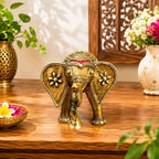 Brass Handcrafted Dhokra Elephant Statue With Bell (5.5 Inch) Vedansh Craft