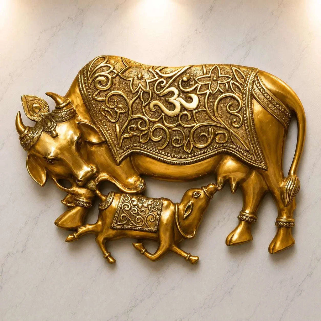 Brass Cow & Calf With Kalpvriksha Tree Wall Hanging (80 Inch) Vedansh Craft