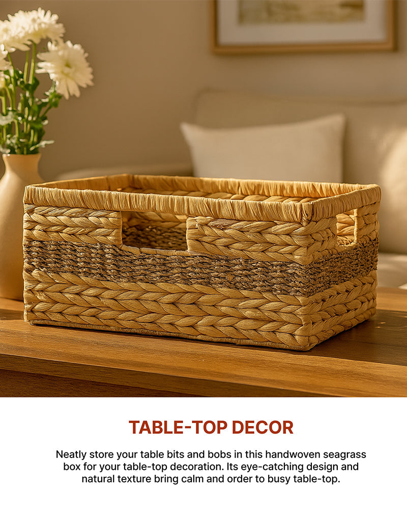 Durable Water Hyacinth Storage Organizer Baskets for Kitchen, Shelf, and Home Organization