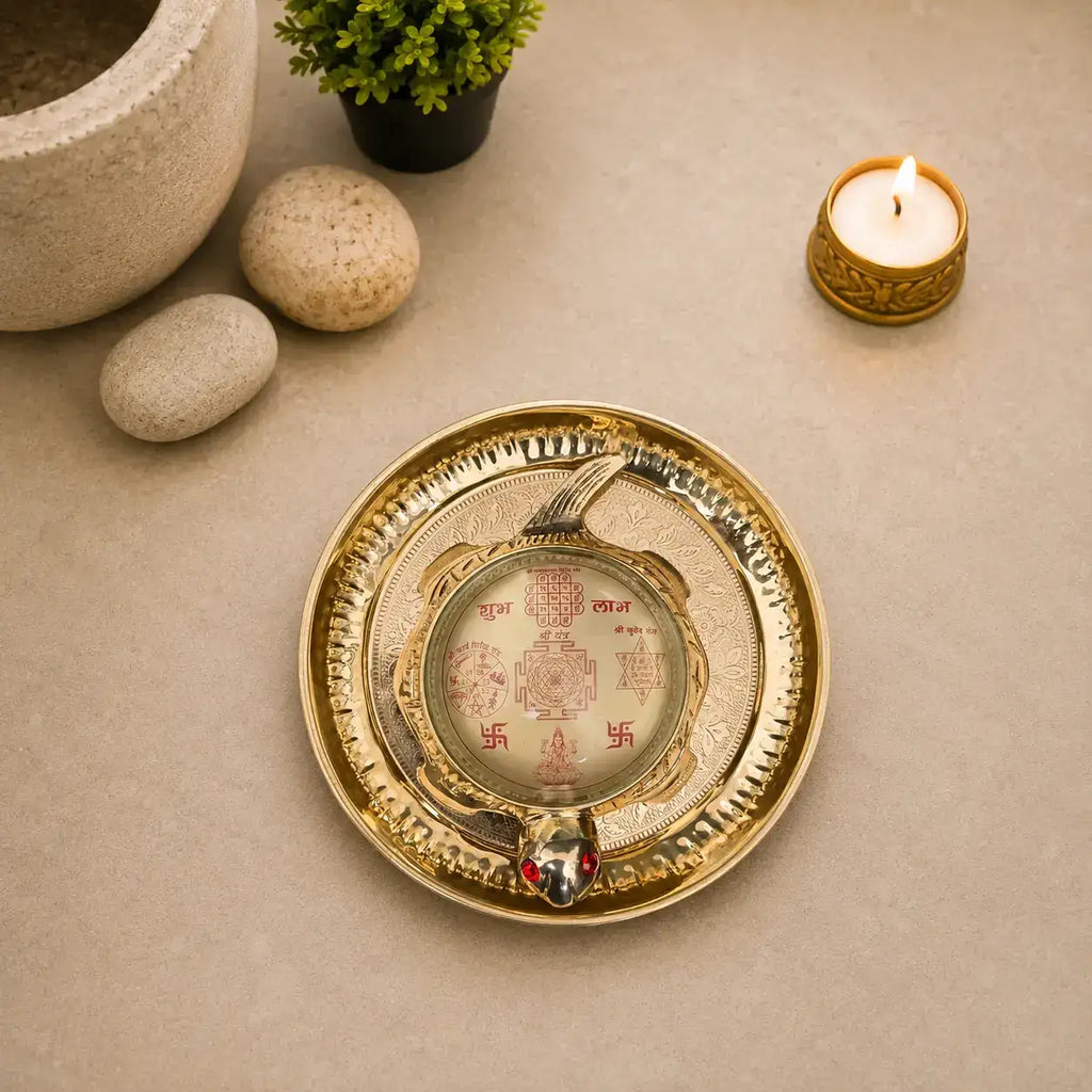 Brass Vastu Glass Shree Yantra Tortoise And Plate With Velvet Box (6 Inch) Vedansh Craft